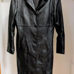 Jones New York Long Black Leather Coat